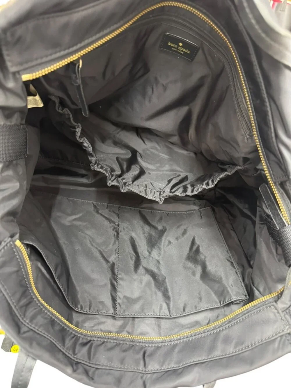 Kate Spade Black Nylon Diaper Bag With Leather Straps & Multiple Pockets